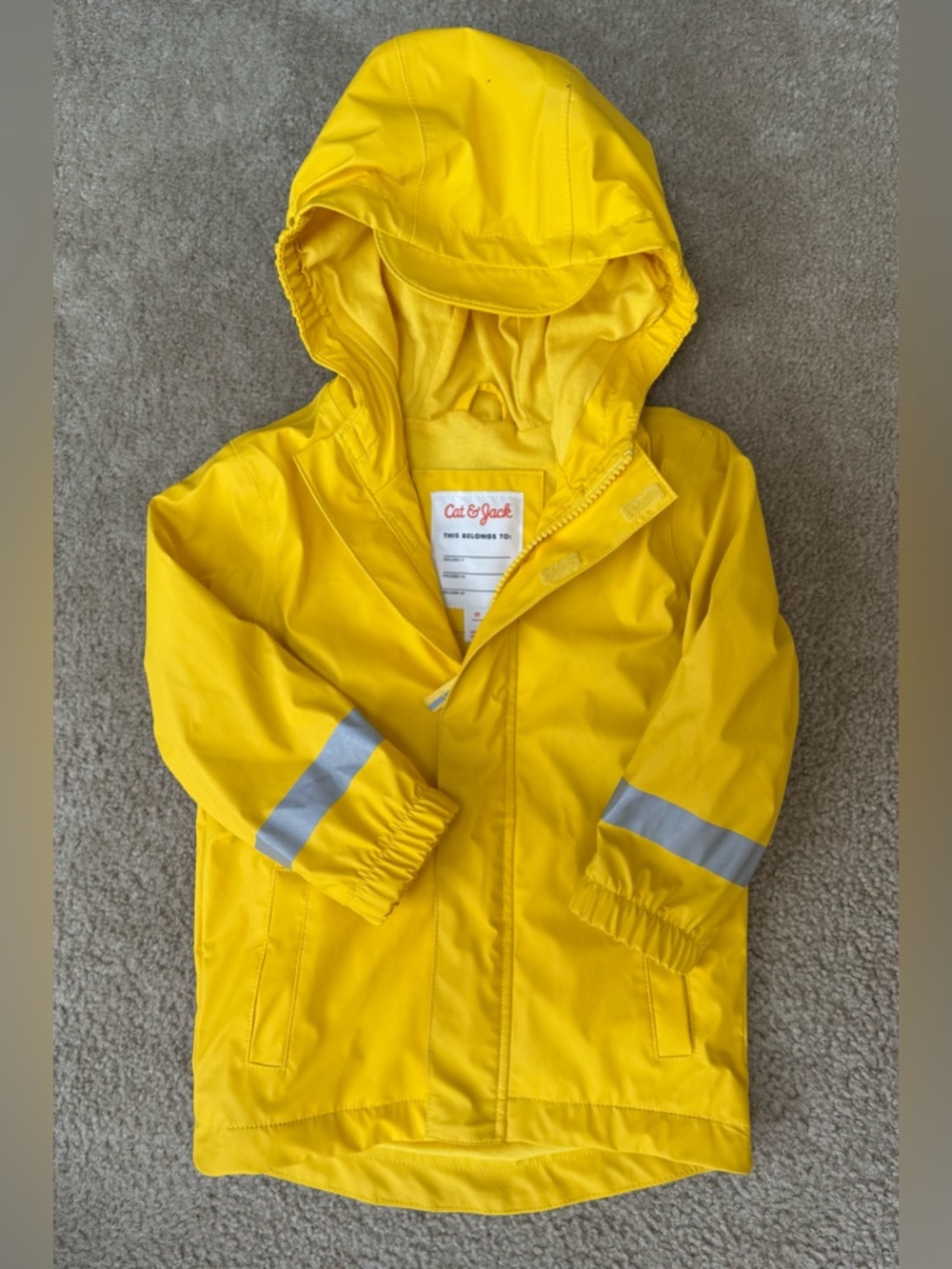 Cat & Jack Bright Yellow Kids Hooded Raincoat with Reflective Stripes